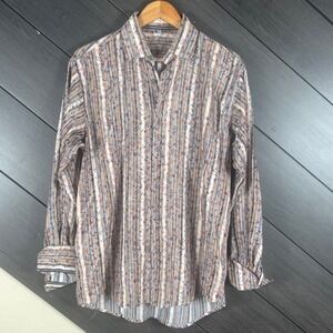 Visconti Mens Button Down Shirt Floral Stripe Size M Brown Multicolor